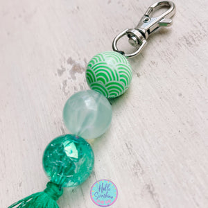 Bead Keychain/Bag Tag in Green Waves