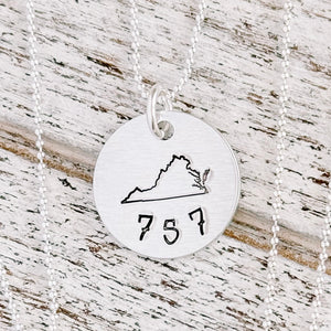 Virginia Love Hand Stamped Necklace on Sterling Silver Chain